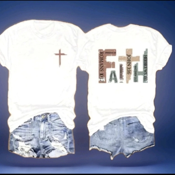 9 Piece Top and Clips Shirt Outfit Christian White Brown Green Print T-shirt - Picture 8 of 9